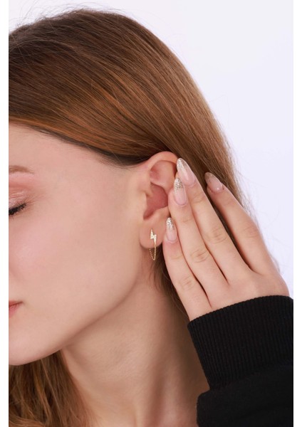 Şimşek Motifli Zincirli Gümüş Küpe - Rose Renk indirimleri