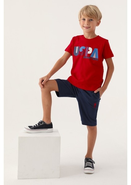 1757 Erkek Çocuk Bermuda Pijama Takım Kırmızı V1