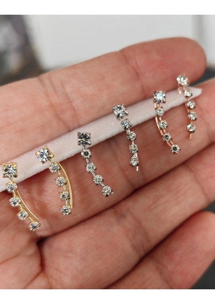 Özel Tasarım Beş Taşlı Gümüş Küpe - Rose Renk indirimleri