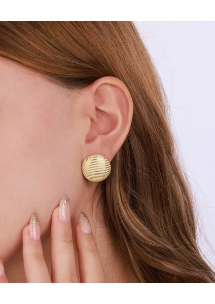 Taşsız Düğme Model Gümüş Küpe - Gold Renk