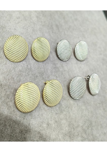 Taşsız Düğme Model Gümüş Küpe - Gold Renk modelleri