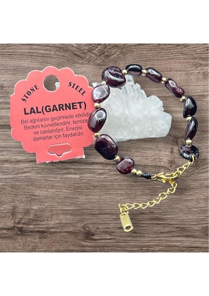 Sertifikalı Lal (Garnet) Taşı Tımbıl Kesim Natural Doğaltaş Ayarlanabilir Bileklik