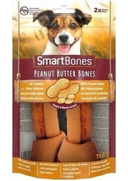 Smartbones Tavuklu ve Fıstık Ezmeli Medium Kemik 2 Li 158 Gr.