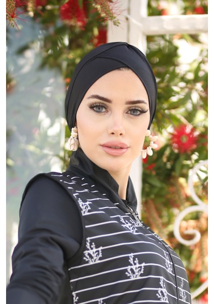 Çift Taraflı Çapraz ve Büzgü Deniz Bone Siyah R-1009