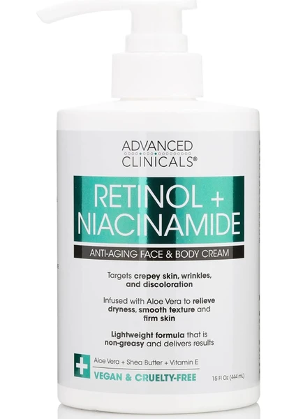 Advanced Clinicals Retinol + Niacinamide Yüz ve Vücut Kremi 444ML