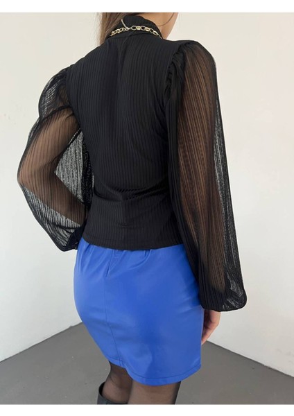 Kolu Piliseli Tül Dik Yaka Bluz modelleri