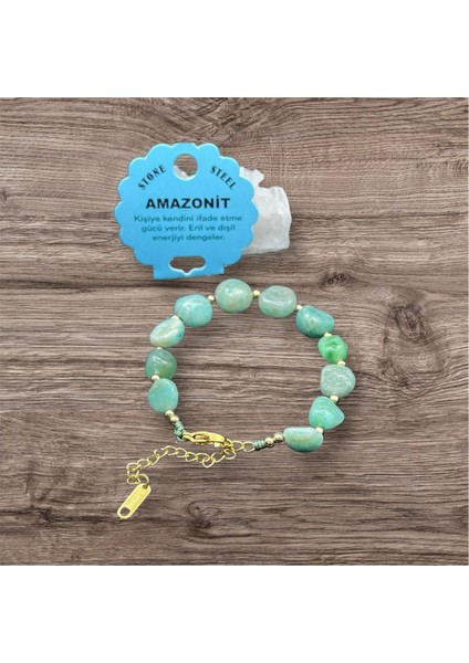 Sertifikalı Amazonit Taşı Tımbıl Kesim Natural Doğaltaş Ayarlanabilir Bileklik