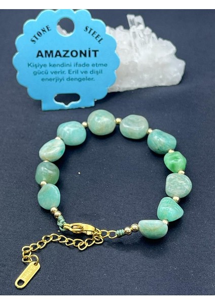 Sertifikalı Amazonit Taşı Tımbıl Kesim Natural Doğaltaş Ayarlanabilir Bileklik
