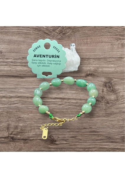 Sertifikalı Aventurin Taşı Tımbıl Kesim Natural Doğaltaş Ayarlanabilir Bileklik