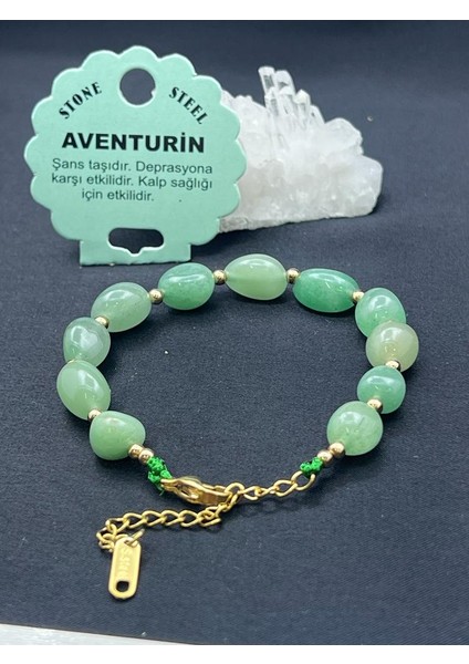 Sertifikalı Aventurin Taşı Tımbıl Kesim Natural Doğaltaş Ayarlanabilir Bileklik modelleri