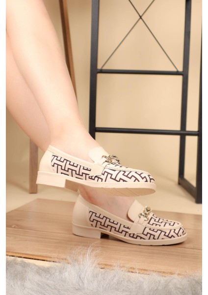 Cilt Garnili Baskılı Loafer Krem modelleri