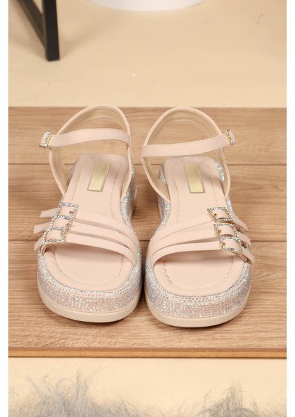 Bilek Bağlı Tabanı Taşlı Sandalet Ten fiyatları