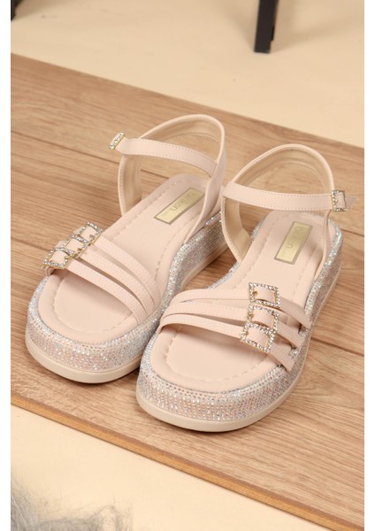 Bilek Bağlı Tabanı Taşlı Sandalet Ten modelleri