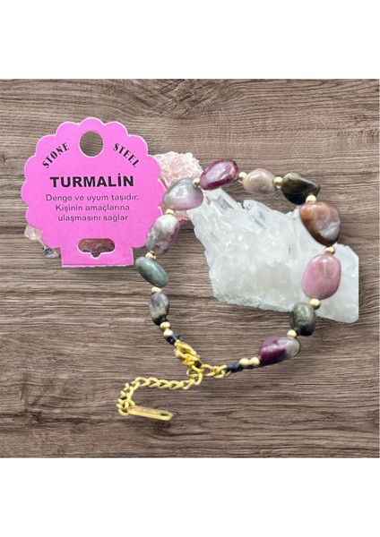 Sertifikalı Turmalin Taşı Tımbıl Kesim Natural Doğaltaş Ayarlanabilir Bileklik