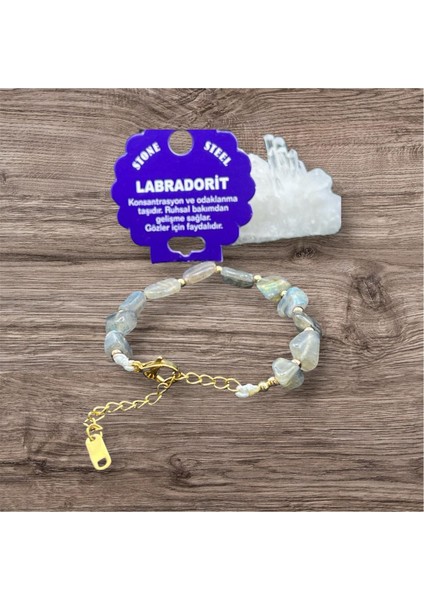 Labradorit Taşı Tımbıl Kesim Natural Doğaltaş Ayarlanabilir Bileklik