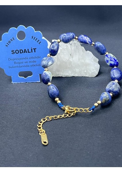 Sertifikalı Sodalit Taşı Tımbıl Kesim Natural Doğaltaş Ayarlanabilir Bileklik modelleri