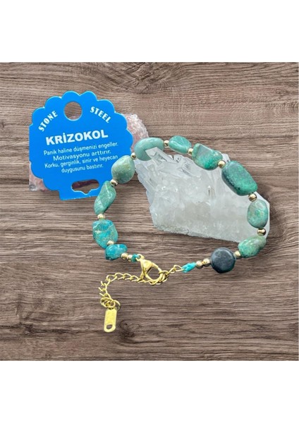 Sertifikalı Krizokol Taşı Tımbıl Kesim Natural Doğaltaş Ayarlanabilir Bileklik