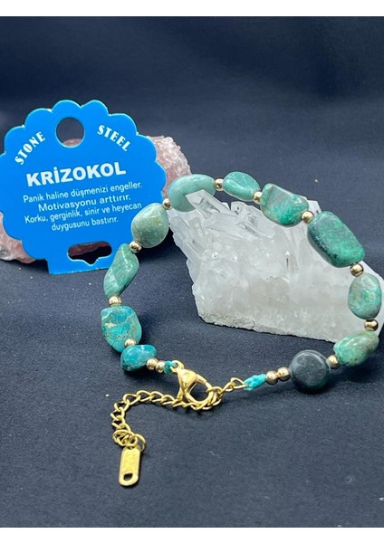 Sertifikalı Krizokol Taşı Tımbıl Kesim Natural Doğaltaş Ayarlanabilir Bileklik modelleri