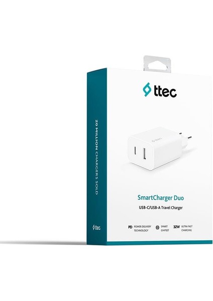 Smartcharger Duo Pd 32W Seyahat Hızlı Şarj Aleti Usb-C + Usb-A Beyaz 2SCS24B