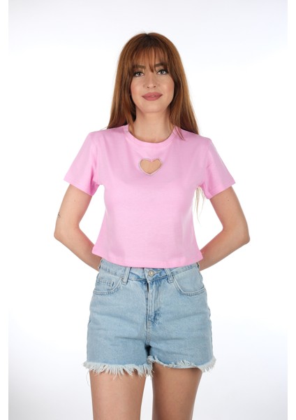 Pembe Kalpli Kısa T-Shirt