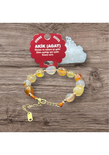 Sertifikalı Akik Taşı Tımbıl Kesim Natural Doğaltaş Ayarlanabilir Bileklik