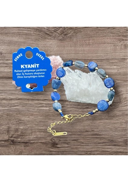 Sertifikalı Kyanit Taşı Tımbıl Kesim Natural Doğaltaş Ayarlanabilir Bileklik