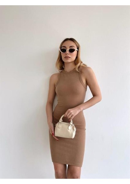 Halter Yaka Fitilli Elbise Vizon