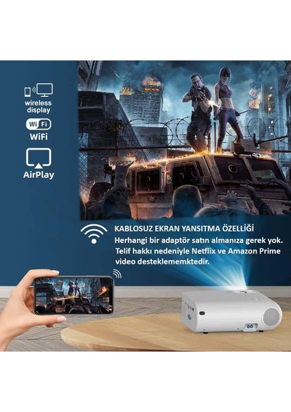 1080P Mini Taşınabilir Wifi Ios & Android Telefon Yansıtma P62 Model Projeksiyon Cihazı