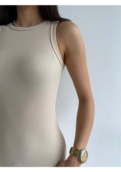Fitilli Basic Elbise Bej