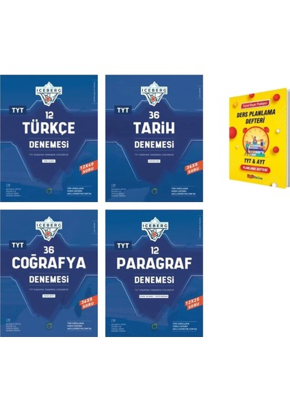 TYT İceberg 12 Türkçe Denemesi - 12 Tarih Denemesi - Paragraf Denemesi 4'lü Set + Ders Planlama Defteri