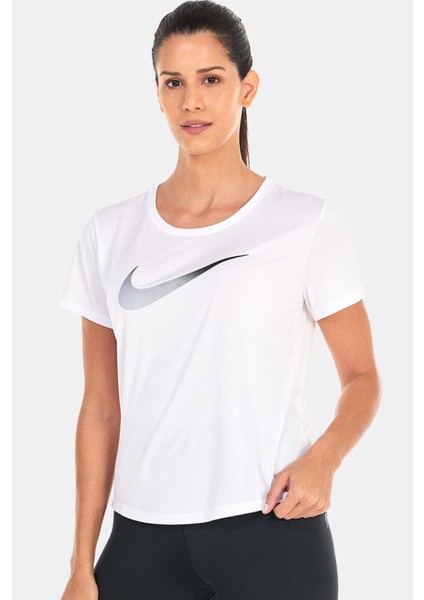 Dri-Fit One Swoosh Graphic Running Standart Fit Kesim Beyaz Kadın Tişört