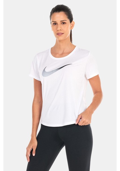 Dri-Fit One Swoosh Graphic Running Standart Fit Kesim Beyaz Kadın Tişört modelleri