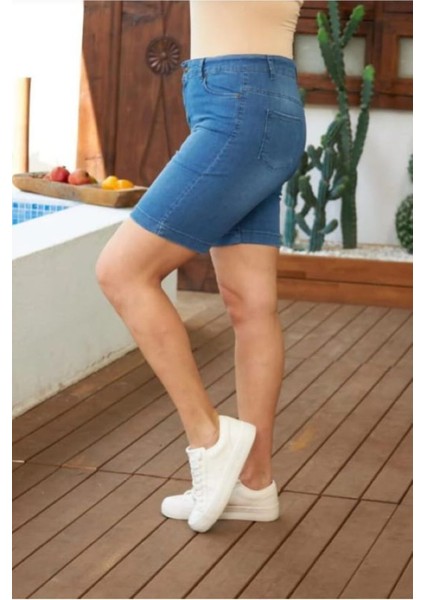 Full Likralı Yüksek Bel Büyük Beden Kot Şort