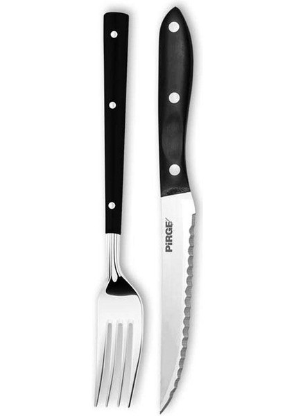 Steak / Biftek Bıçağı & Çatal Seti 12 cm Siyah - 41085