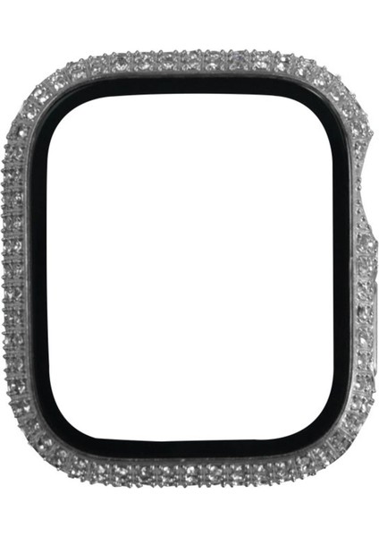 Apple Watch 7 45MM Watch Gard 24 Uyumlu Kenarları Taşlı Sert Pc Kasa ve Ekran Koruyucu