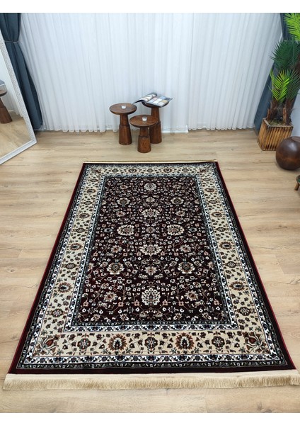 Trendy Carpet Trendycarpet Bambu Dokusunda Etnik Desenli Halı Salon Oturma Odası Antialerjik Bordo 5500