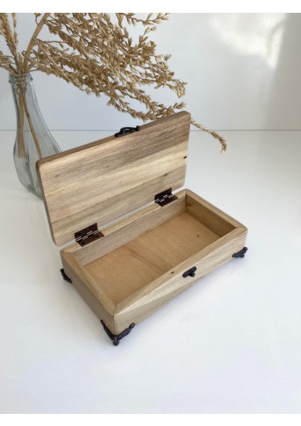 Doğal Ahşap Takı Kutusu Ahşap Saklama KUTUSU(CEVİZ)(BOY:20CM EN:11CM Yük:6cm)