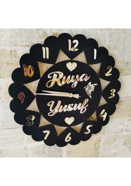 Aşk -Kalp Temalı Duvar Saati Kişiye Özel Isim Yazılı