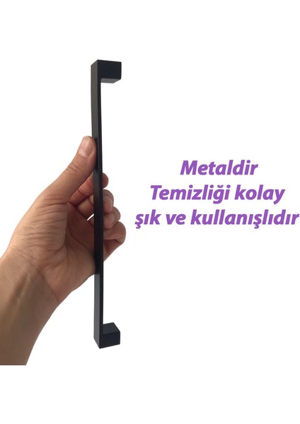 15 Adet Bihter Düz Kulp 224 mm Siyah Mutfak Kulpu Çekmece Dolap Kapak Kulbu Metal Mobilya Dolabı Kulpları