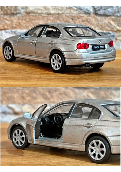 Bmw 330I Çek Bırak Die - Cast Metal Model Araba - Gri 11.5 cm
