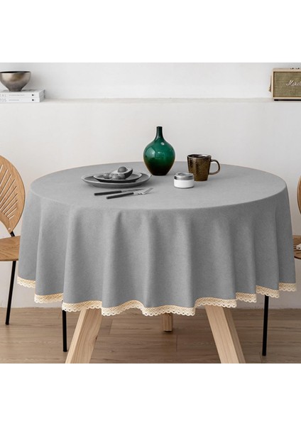 Meral Kurşun Collection Güpür Detaylı Dertsiz Yuvarlak Masa Örtüsü