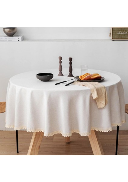 Meral Kurşun Collection Güpür Detaylı Dertsiz Yuvarlak Masa Örtüsü