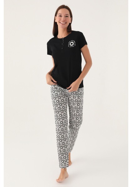 Good Siyah Kadın Kısa Kol Pijama Takımı 8785 modelleri