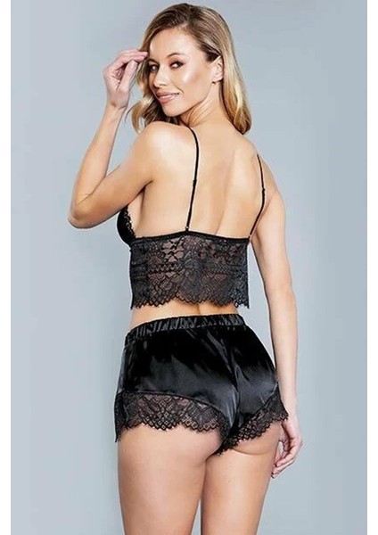 For Dreams Kadın Siyah Dantelli Büstiyer Şort Takım 8299 L