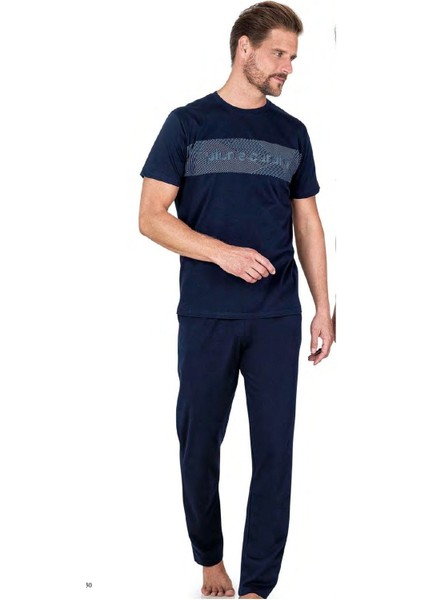 6050 Erkek Kısa Kollu Penye Pijama Takımı-Lacivert 2xl
