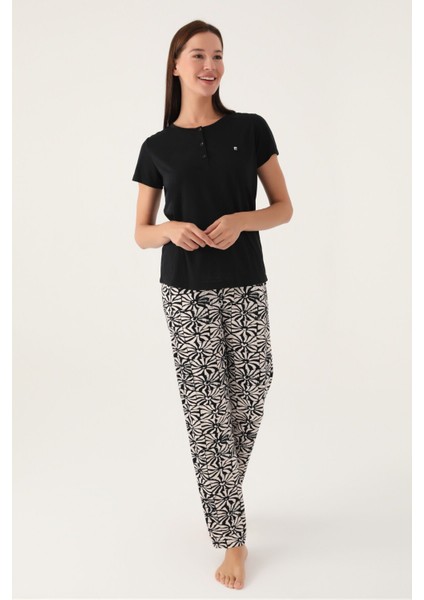 Buttoned Siyah Kadın Kısa Kol Pijama Takımı 8788 fiyatları