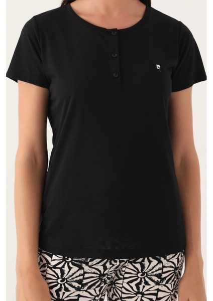 Buttoned Siyah Kadın Kısa Kol Pijama Takımı 8788 fırsatları