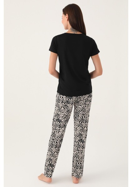 Buttoned Siyah Kadın Kısa Kol Pijama Takımı 8788 indirimleri
