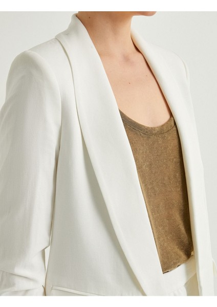 Blazer Ceket Drapeli Kollu Cepli Viskon Keten Karışımlı Standart Kesim 4SAK50131PW modelleri