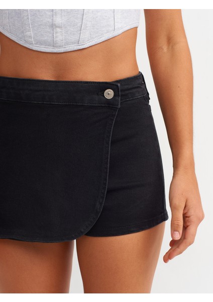 71508 Kruvaze Denim Şort Etek-Siyah modelleri